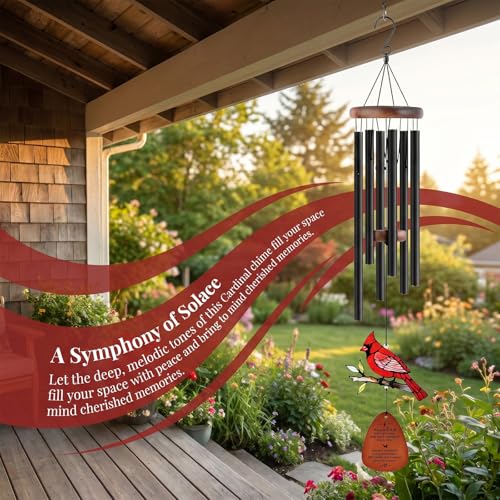 Memorial Sympathy Cardinal Wind Chimes, 36'' Bereavement Remembrance Gift