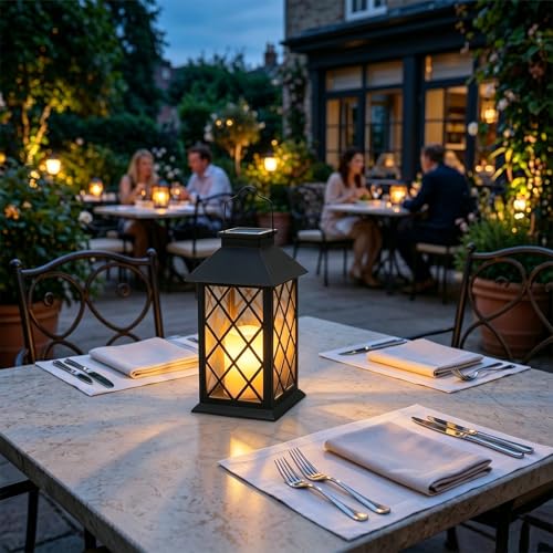 Yowin 2 Pack 9" Solar Lanterns Outdoor Waterproof with Flickering Candle - color: Black