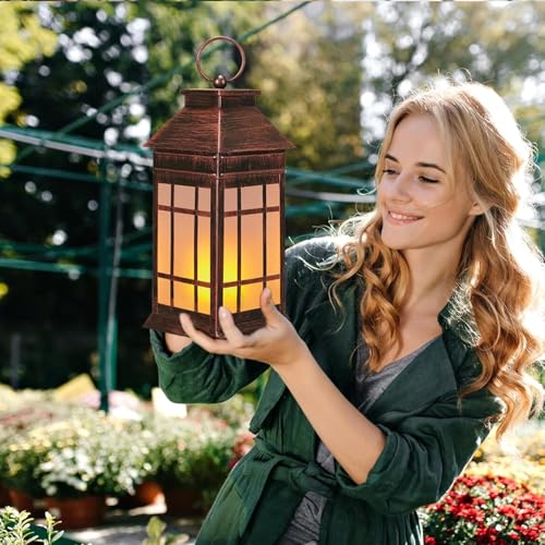 18" Solar Lanterns Outdoor Waterproof Flickering Flame Copper - color: Antique Copper