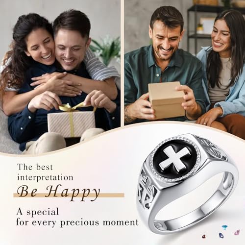S925 Sterling Silver Cross Cremation Ring for Ashes for Men - color: Cross Enamel