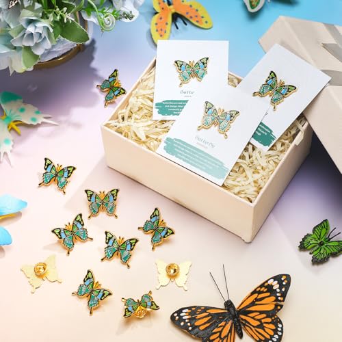60 Sets Funeral Favors for Guests Butterfly Enamel Lapel Pins with Prayer Poem Memorial Cards Celebration of Life Gifts - color: Green, style: Classic