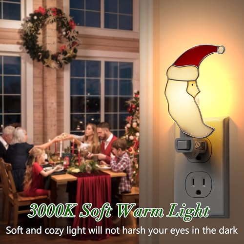 Staiend Glass Christmas Santa Moon Plug in Night Lights for Home - color: Christmas Moon
