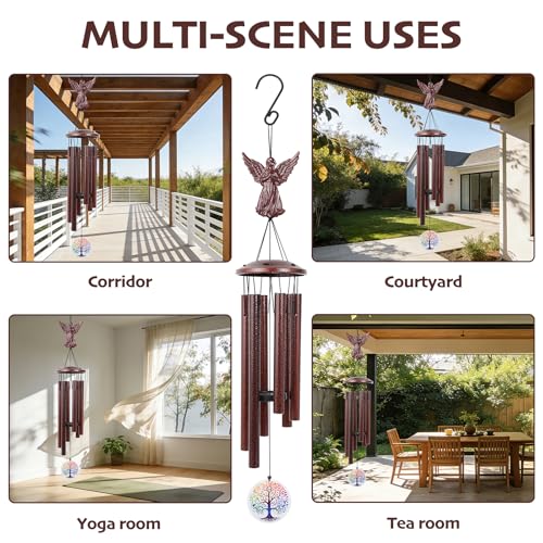 Aluminium Memorial Wind Chimes36 to Outdoor/Indoor Decoration, Classic Sympathy Gift for Bereavement, Loss of Loved One to Bring Comfort & Atmospher (Angel+Tree of Life)
