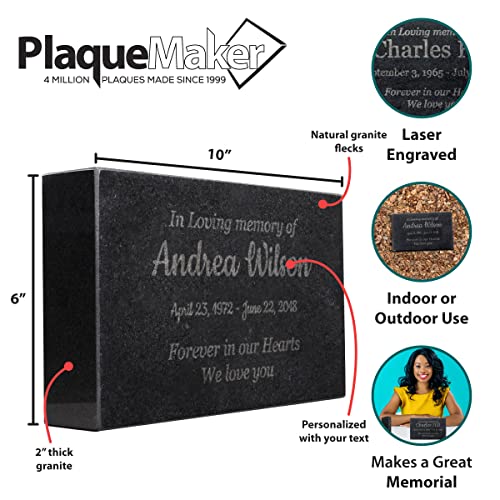Customized In Loving Memory Black Granite Memorial or Sympathy Gift. Offered in a Variety of Sizes to Meet your Needs and Budget (10 x 6 x 2") - size: 10 x 6 x 2"