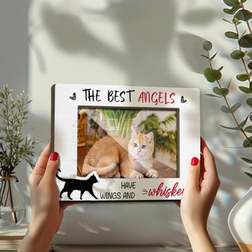 Dog Memorial Photo Frames Dog and Cat Loss Remembrance Gift Sympathy Keepsake for Pet Lovers Condolence Present for Pet Owner The Best Angles Have Wings And Whiskers Picture Frames 4x6 Photo - YY020 - color: white cat07