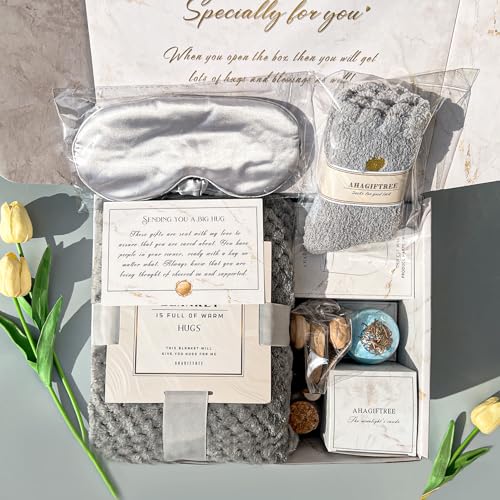 AHAGIFTREE Gift Basket Gifts for Women,11PC Birthday,Sympathy,Surgery Recovery Gifts Women,Get Well Soon After Surgery ,Condolences Basket for Loss,Sympathy - color: Grey