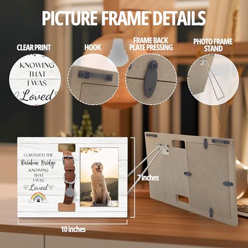 Dog Cat Pet Memorial Picture Frame with Collar Holder, Rainbow Bridge Dog Pet Cat Memorial Loss Sympathy Gifts, 4x6 Photos - color: loved