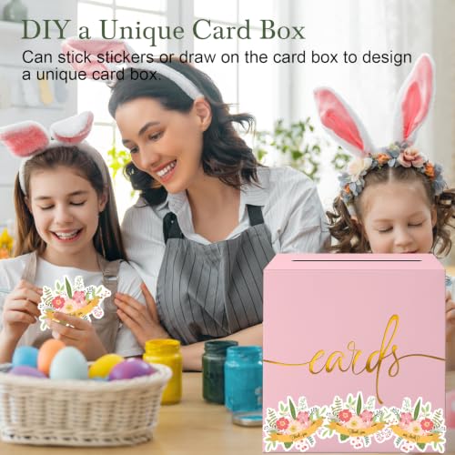 Light Pink Card Box with Gold Foil Design, Paperboard 8.7" Gift Card Holder for Wedding Graduation Birthday Party Reception Retirement Anniversary Bridal & Baby Shower - color: Light Pink Card Box with Gold Foil, size: 8.7×8.7×8.7Inch(1 Pack)
