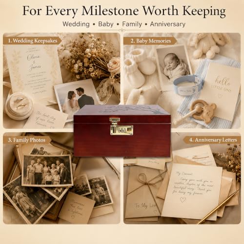Wooden Keepsake Box with Combination Lock, Memory Box & Keepsake Trunk