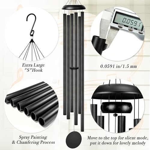 80" Extra Large Wind Chimes with Outside Deep Tone, 6 Thick Bold Tubes - color: Black Thick, size: 80"