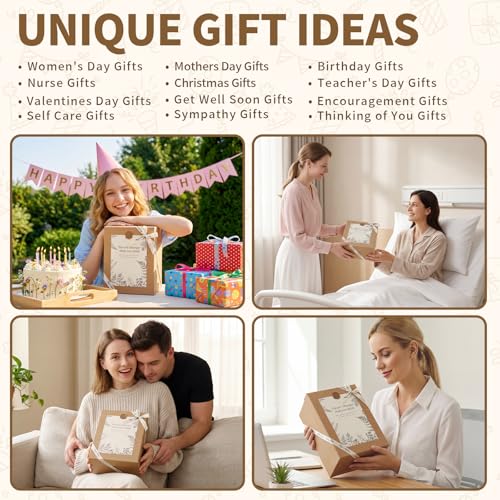 Get Well Soon Gifts Baskets for Women, Thinking of You Gift Comfort Gifts with Healing Crystals Tree, Sympathy Gift Feel Better After Surgery Recovery Wellness Hug in a Box for Her Mom Friends, Beige - color: Beige