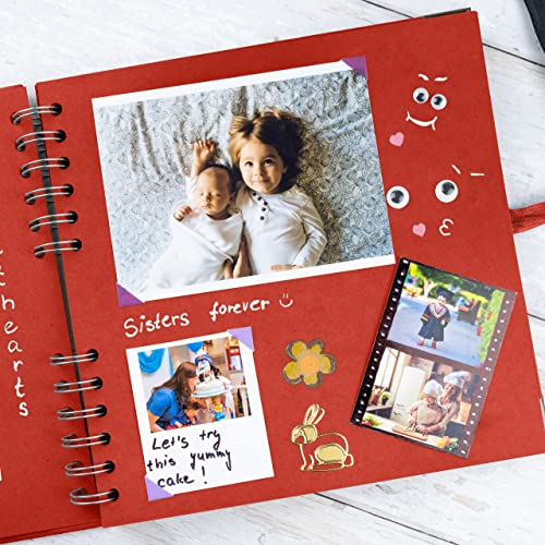 Bstorify Square Scrapbook Photo Albums 8 x 8 Inch Red Thick Paper, Hardcover, Metal Corners, Ribbon Closure - Ideal for Your Scrapbooking Albums, Art & Craft Projects | Hardcover with Thick 200 GSM Kraft Paper, Ideal for Your Scrapbooking Albums, Art & Cr