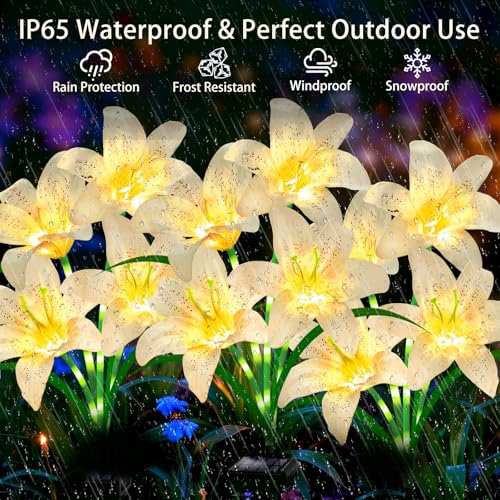 Solar Lights Outdoor, Gift For Women Mom Grandma Wife Daughter Friends, 4 Pack 16 Solar White Lily Flower Lights, Solar Flower Light Waterproof, Outside Decor Stake Light for Landscape Yard Patio Lawn - style: Solar White Lily