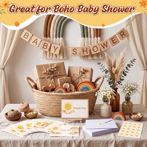Eaasty 50 Sets Boho Sunshine Thank You Cards with Envelopes Stickers - style: Boho Sunshine