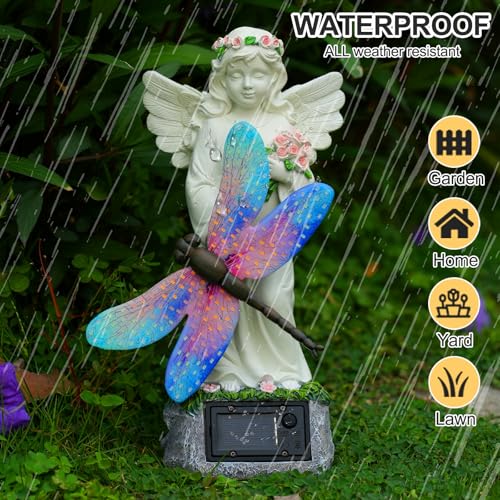 Starryfill Solar Angel Garden Statue Color Changing Dragonfly Light 12"(H)