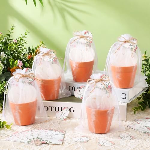 50 Sets Wedding Gifts for Guests Heart Shaped Seed Paper Baby Shower Seed Packet Party Favor Plantable Paper Thank You Cards Mini Terracotta Pots and Organza Bags for Bridal Shower Party Favor