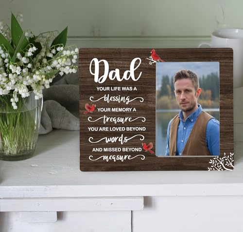 Dad Memorial Wooden Picture Frame, In Loving Memory Remembrance Photo Frame Gifts for Daddy, Bereavement Sympathy Wooden Frame for Loss of Father, 4x6 inch Photo - style: Dad Memorial