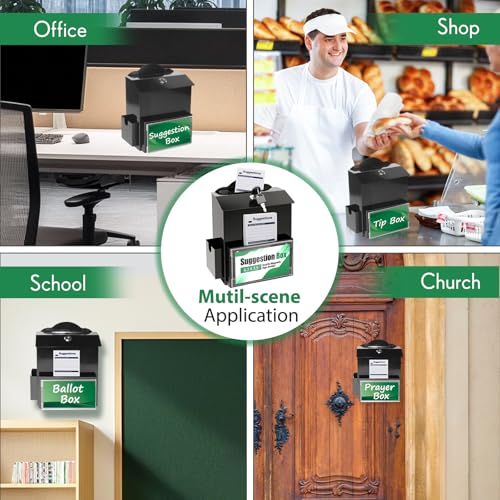 Metal Suggestion Box with Slot, Lockable Donation Box with Keys & 50 Cards