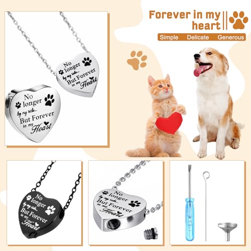 2 Pcs Pet Cremation Jewelry for Ashes Urn Necklace,Retro | Pet Dog Necklace with Paw Print Heart Stainless Steel Pendant Black and Silver Urn Locket with Funnel Kit for Dog Cat Ashes - style: Retro