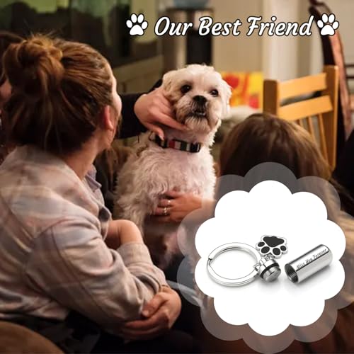 8Pcs Pet Ashes Keepsake Keychain for Dog Pet Ashes Urn Keychain Memorial Cylinder Cat Cremation Jewelry Paw Print Urn Necklace for Ashes (Silver) - color: Silver