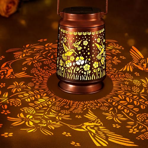 Solar Lanterns Outdoor Waterproof Gifts for Women Grandma Gifts | HanGing Solar Lantern for Mom Hummingbird Garden Decor Solar Hanging Lantern Metal for Patio Yard Festival Pathway Landscape - style: Hummingbird