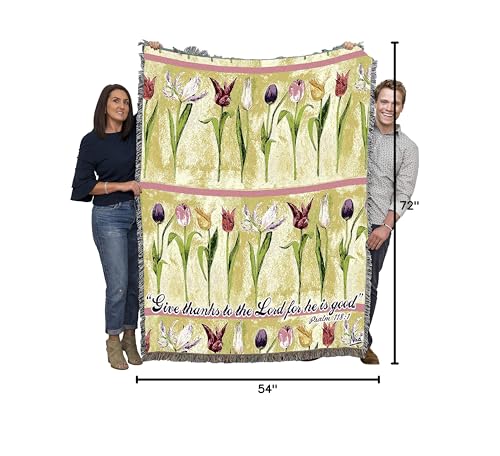 Pure Country Weavers Tulips Blanket by Nina Herold - Scriptures - Psalm 118:1 - Religious Garden Floral Gift Tapestry Throw Woven from Cotton - Made in the USA (72x54) - color: Psalm 118:1 Tulips, size: 72" x 54"