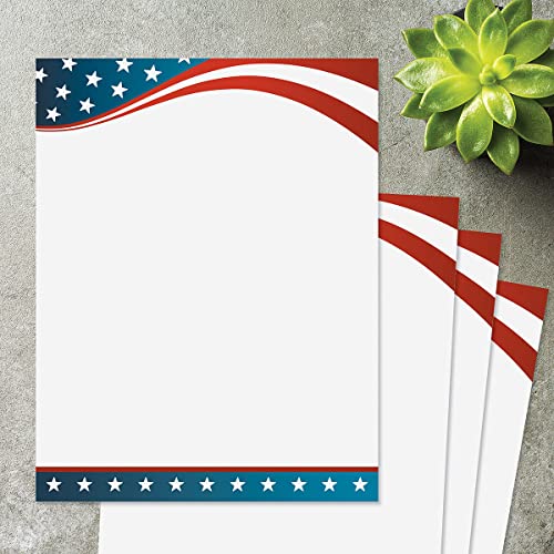 4th of July Patriotic Letter Papers - Set of 25, American Flag Stationery Papers, 8 1/2" x 11", Compatible Computer Paper, Patriotic Letterhead, 4th of July Flyers, Veterans Day, Memorial Day - color: 4th of July