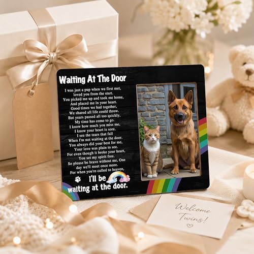 Pet Memorial Photo Frame - Waiting At The Door Dog Wooden Tabletop Picture Frame - Sympathy Memorial Gifts For Loss Of Dog Cat Owner - In Loving Memory Frame Favors -11