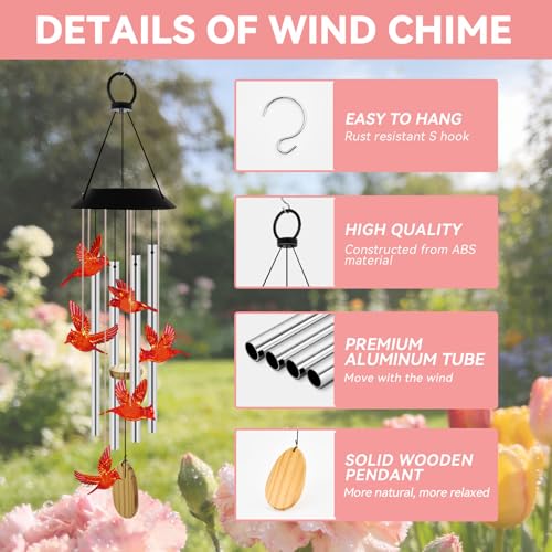 Solar Wind Chimes for Outside Color Changing Light, Red Cardinal - color: Red Cardinals