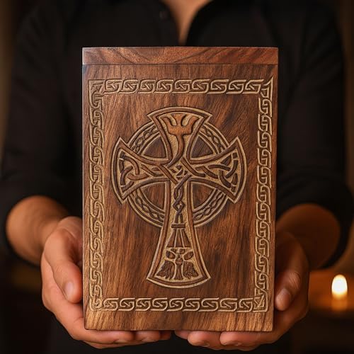 Hashcart Celtic Cross Wooden Cremation Urn for Human Ashes, 110 Lbs