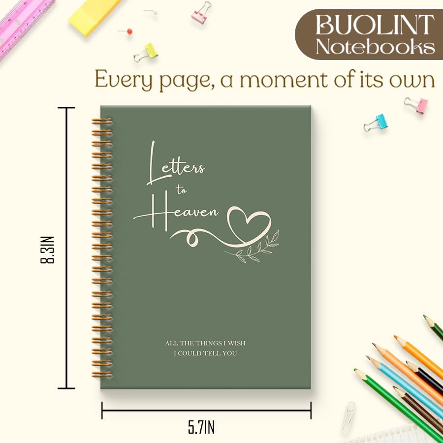 Letters to Heaven Notebook Journal 5.5x8.3, Grief Journal for Women, Memorial Sympathy Gifts for Loss of Loved One, Remembrance Bereavement Gifts Spiral Hardcover Notebook(Green) - color: Green