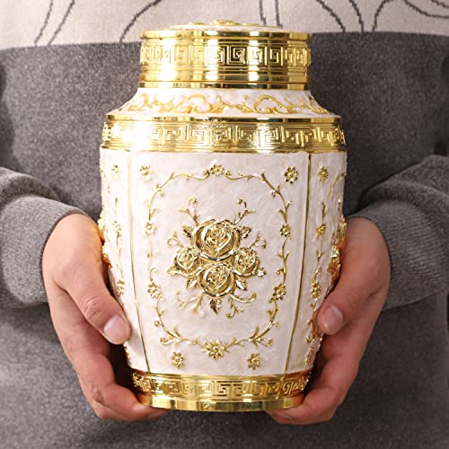 Urn for Human Ashes Adult Female - Rose Flower Cremation Urn Mom - Funeral Urn for Women Made of Zinc Alloy - Hold 200 Cubic inches of Ashes (Large Gold) - color: Large Gold