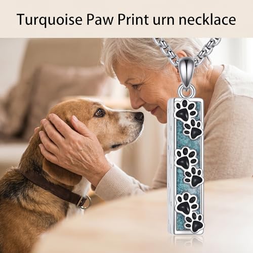 Turquoise Bar Urn Necklace 18k White Gold Plated Paw Print/Dragonfly/Tree of Life/Mountain/Cremation Pendant Necklaces For Women Female Gift Jewelry For Ashes