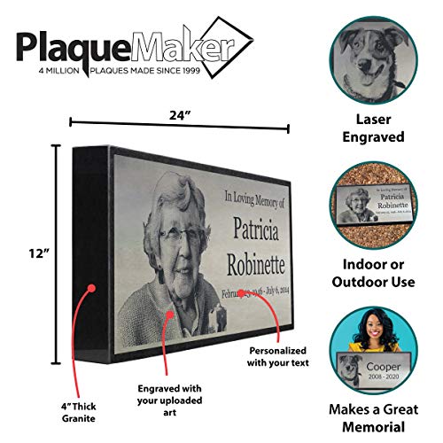 PlaqueMaker Stainless Steel and Granite Memorial Headstone - Markers for Lost Family Members, Infants, Loved Ones, Friends, Dogs, Cats, and Other Family Pets. (24 x 12 x 4) - size: 24 x 12 x 4"