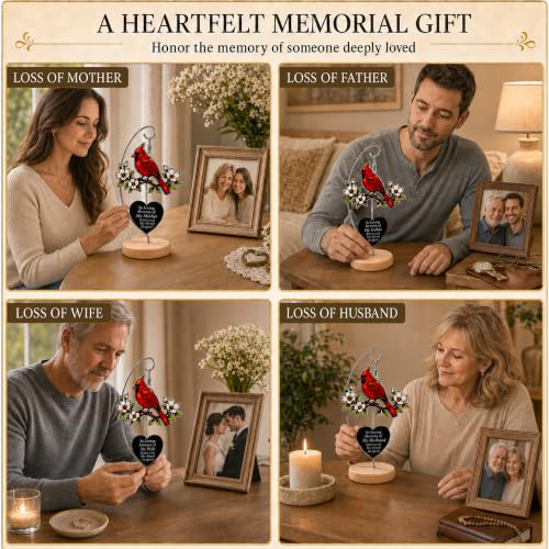 Cardinal Memorial Gifts, Sympathy Gifts for Loss of Loved One Mom Dad | Cardinal Suncatcher Acrylic Ornament with Wooden Stand and Card, Loss of Mother Sympathy Gifts, Bereavement Gifts