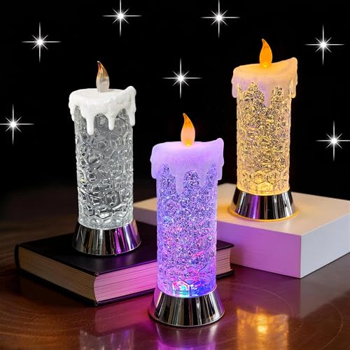 10.25" Lighted Acrylic Flameless LED Candles Swirling Glitter Globe - size: 10.25" Flameless Candles Figurine