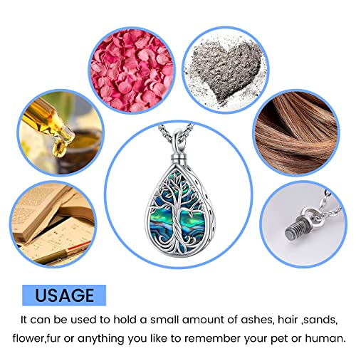 Eusense Cremation Jewelry for Ashes Urn Necklace to Put Ashes In 925 Sterling Silver Memorial Pendant Tree of Life Infinity Urn Necklaces for Ashes Necklace for Women Men - style: A-Tree of Life Urn Necklace-Abalone Shell