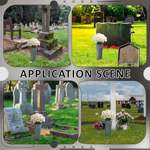 2Pcs Cemetery Flowers Vase, Angel Carving Cemetery Vase Memorial Grave Vases Resin Flowers Holder for Headstone Mausoleums Garden Lawn Yard Outdoor Decorations, Gray