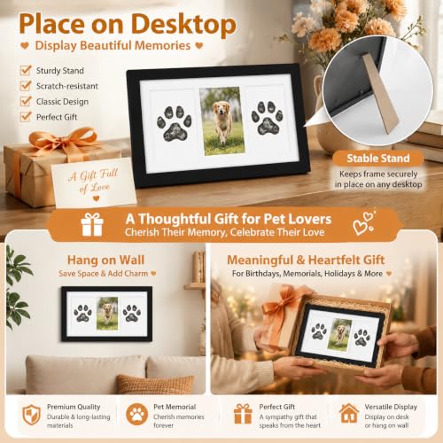 Pet Paw Print Memorial Frame - No Mess Ink Pads, Wall Desk