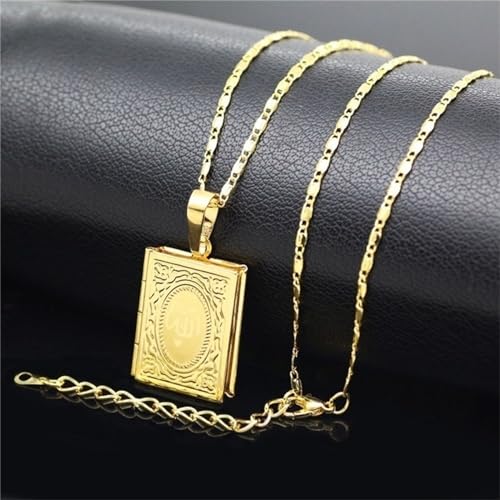Gold Plated Photo Book Necklace for Husband Wife Exquisite Fashion In Memory Pendant Necklace Couple Best Friend Father Mother Jewelry Gift - color: Gold