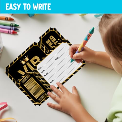 Black Golden Vip Birthday Party Invitations, Movie VIP Invitations Card for Boys Girls (30 Cards & 30 Envelopes) - color: Golden