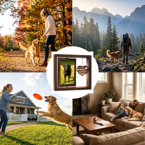 Dog Memorial Gifts for Loss of Pet, No Longer by Our Side but Forever in Our Hearts Photo Frame, Bereavement Keepsake for Loss of Dog, Cat, or Beloved Pet, Rainbow Bridge Remembrance Gift