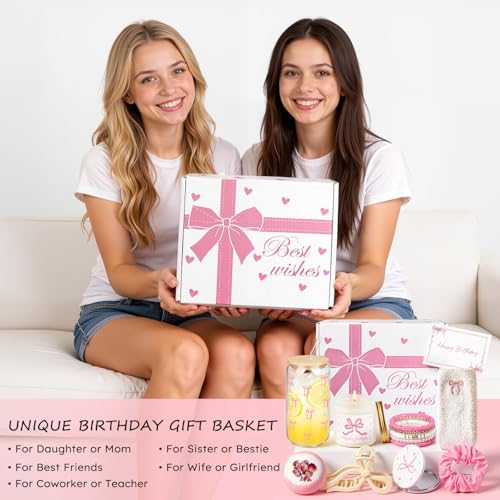 Birthday Gifts for Teen Girl & Women, Pink Bow Trendy Birthdays Gifts Box with Scented Candles, Greeting Card & Cute Accessories, Birthday Presents for Her, Best Friend, Sister, Daughters - color: Pink Bow