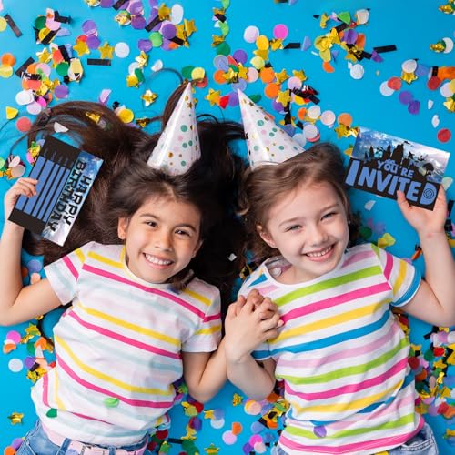 Gaming Birthday Invitations for Boys Shooting Party Invites with Envelopes - color: Blue Games