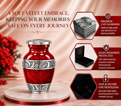 Small Urns for Human Ashes - Elegant Keepsake Cremation Urns - Red - size: Red Small Set of 6
