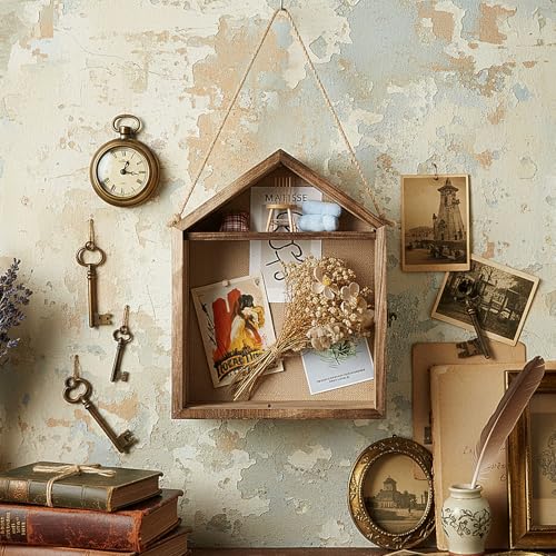 Cinnvoice 11 x 14 Inch Extra Deep Shadow Box Frame Depth 4.72in Large Shadow Box Display Cases with Linen Back and Removable Shelf House Shaped Picture Frame Wedding Bouquet Display for Picture Flower