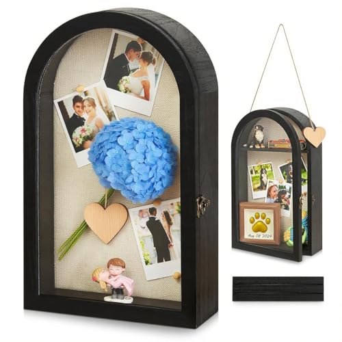 11x16 Shadow Box Frame with Plexiglass, Deep Shadow Box Frame with Linen Back and Removable Shelves,Wood Glass Display Case for Medals, Photos, Memorabilia, Awards,4" Depth (Black) - color: Black