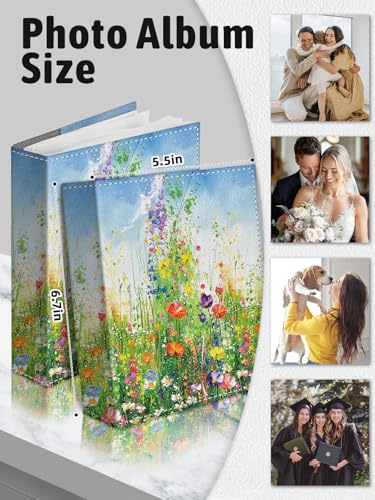 Photo Album 4x6, 56 Pockets Small Picture Book Green Lush Flower | Mini Cute, Postcard Vacation Travel Wedding Graduation, PU Leather Family Grandma Child Mom Gift, Personalized Large Capacity - color: Green Lush Flower