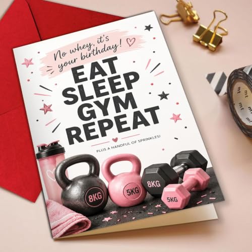 Gym Birthday Card, Eat Sleep Repeat Fitness Dumbbell Greeting Gift | Gym Birthday Card For Fitness Lover, Workout Fan, Weightlifting Athlete, Personal Trainer, Funny Gym Gift Card With Dumbbells - color: sport6