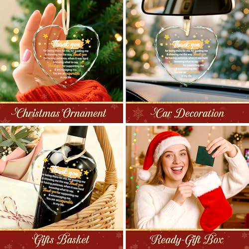 Thank You Gifts for Teacher, Coworker, Boss, Mentor, Appreciation Week Teachers Day End of Year/School Gift, Thank You for Helping Me Grow, Gratitude Heart-Shape Glass Ornament Keepsake with Box - style: Heart-Thank You
